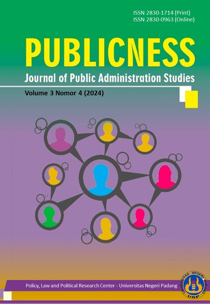 					View Vol. 3 No. 4 (2024): PUBLICNESS: Journal of Public Administration Studies Terbitan IN PRESS
				